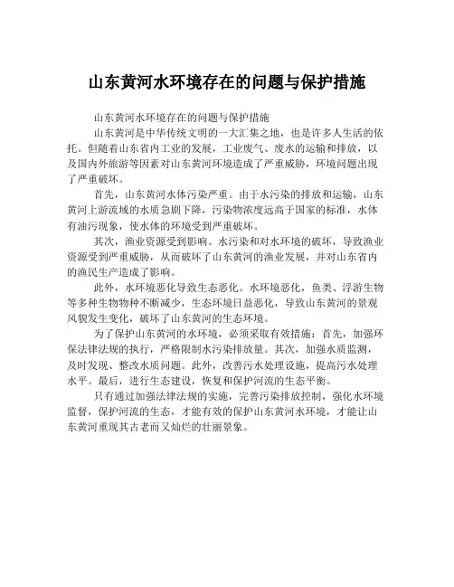 山东黄河水环境存在的问题与保护措施