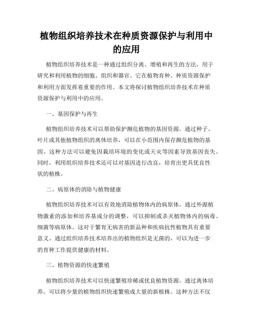 植物组织培养技术在种质资源保护与利用中的应用
