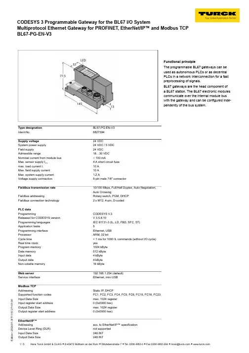 Turck BL67-PG-EN-V3 产品说明说明书