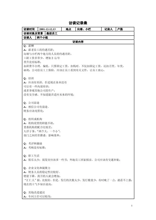 基层员工访谈记录表