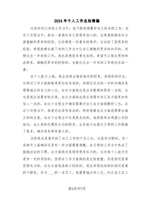 2024年个人工作总结精编(5篇)