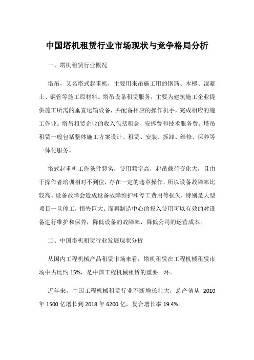 中国塔机租赁行业市场现状与竞争格局分析