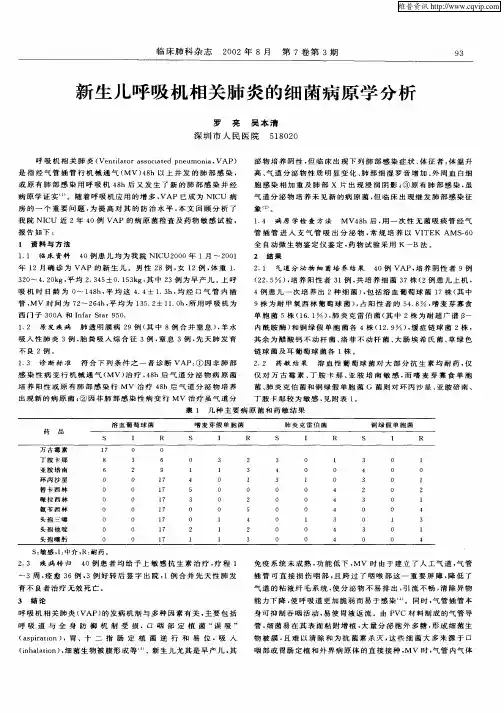 新生儿呼吸机相关肺炎的细菌病原学分析