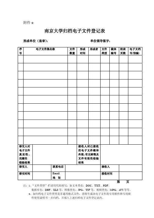 南京大学 归档电子文件登记表