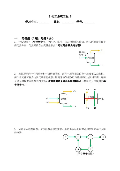 《化工系统工程》期末考试试卷