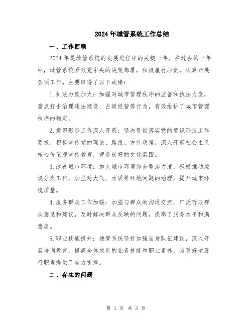2024年城管系统工作总结