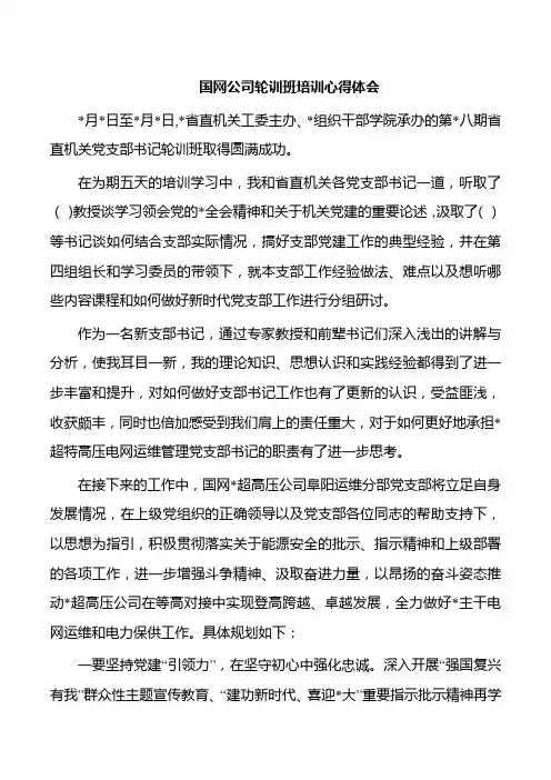 国网公司轮训班培训心得体会