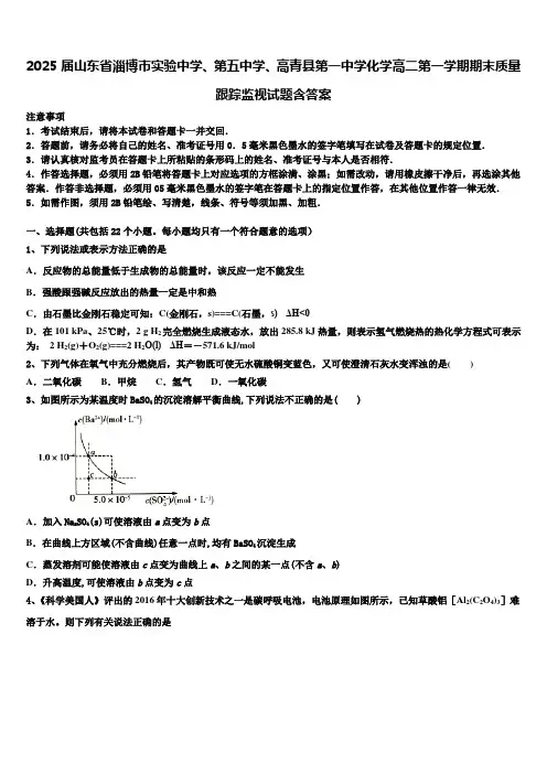 2025届山东省淄博市实验中学、第五中学、高青县第一中学化学高二第一学期期末质量跟踪监视试题含答案