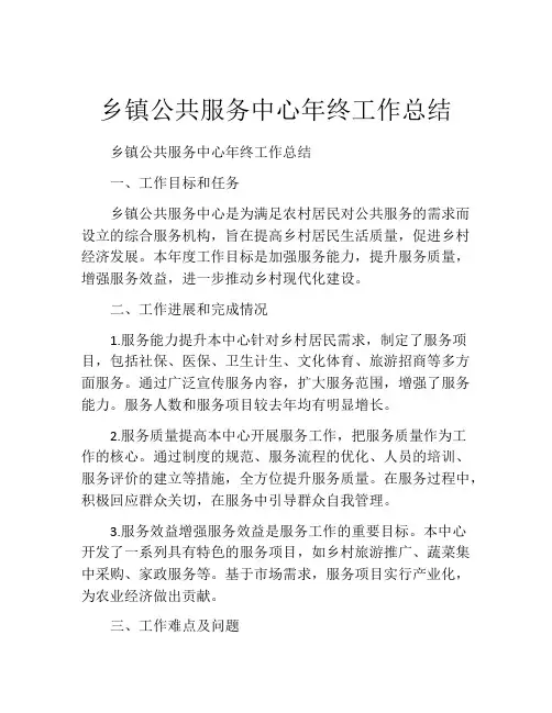 乡镇公共服务中心年终工作总结