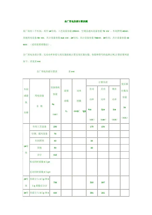 全厂用电负荷计算示例