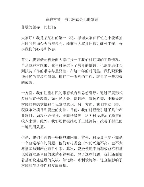 在驻村第一书记座谈会上的发言