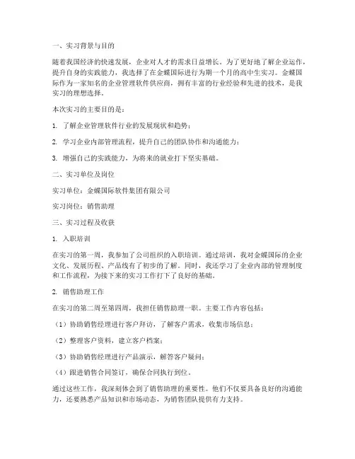 金蝶国际高中生实习报告