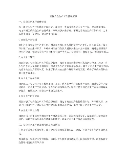 园区安全生产工作情况汇报