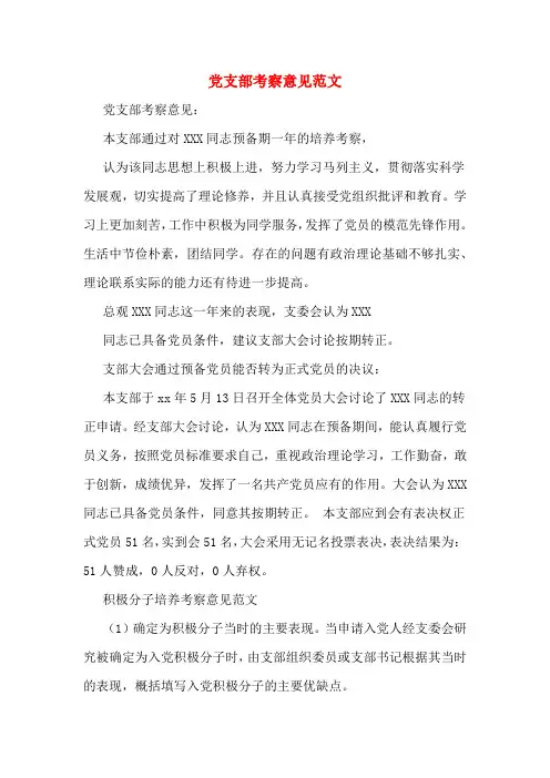 党支部考察意见范文