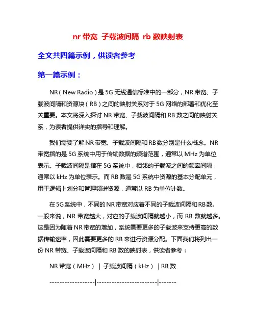nr带宽 子载波间隔 rb数映射表