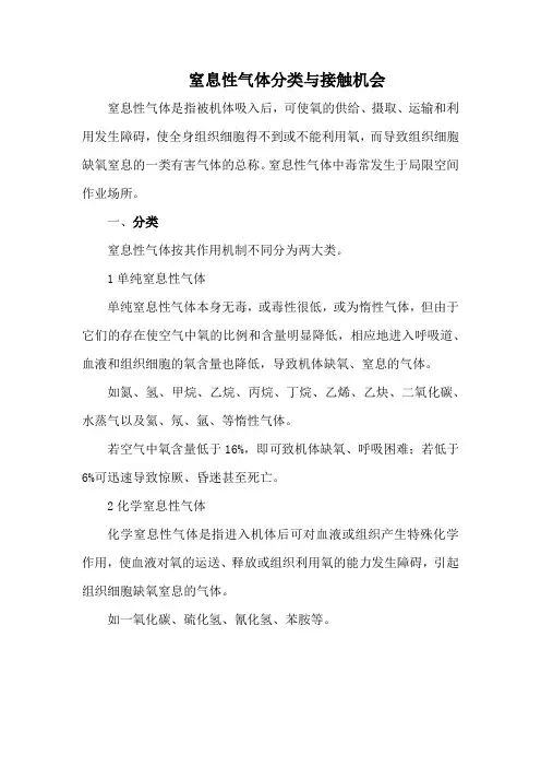 窒息性气体分类与接触机会