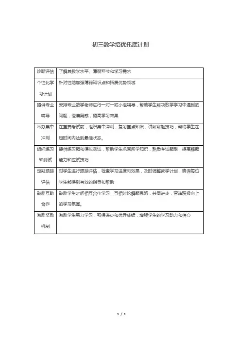 初三数学培优托底计划