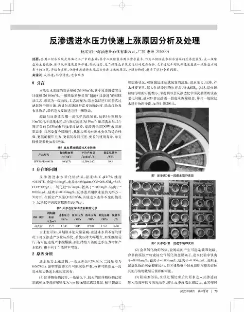 反渗透进水压力快速上涨原因分析及处理