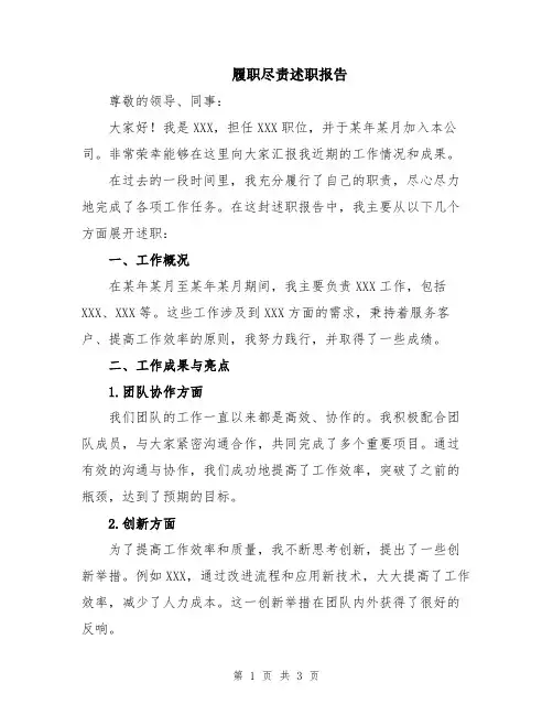 履职尽责述职报告