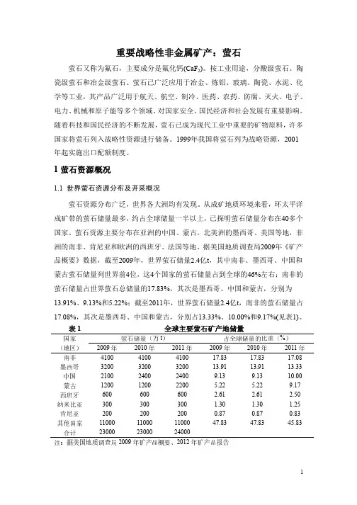 重要战略性非金属矿产萤石-中化地质矿山总局浙江地质勘查院