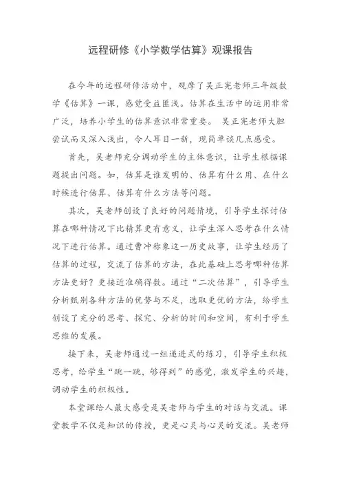 远程研修《小学数学估算》观课报告