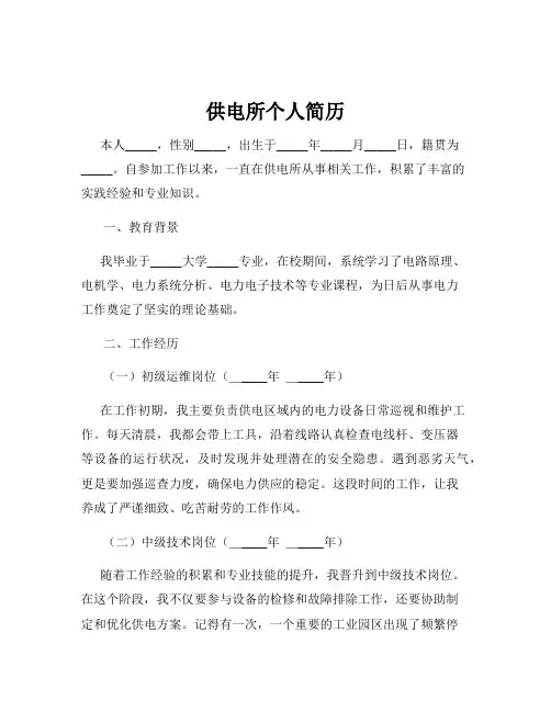 供电所个人简历