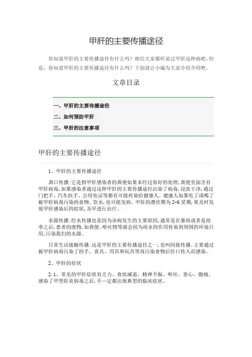 甲肝的主要传播途径