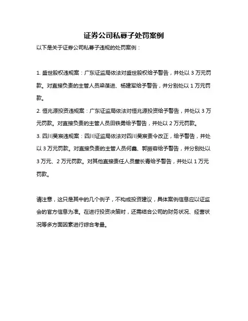 证券公司私募子处罚案例
