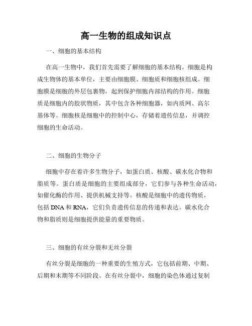 高一生物的组成知识点
