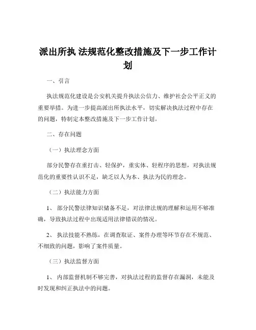 派出所执 法规范化整改措施及下一步工作计划
