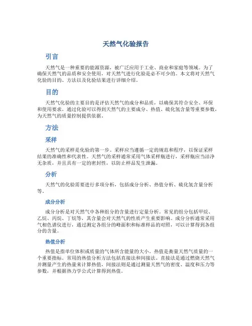 天然气化验报告
