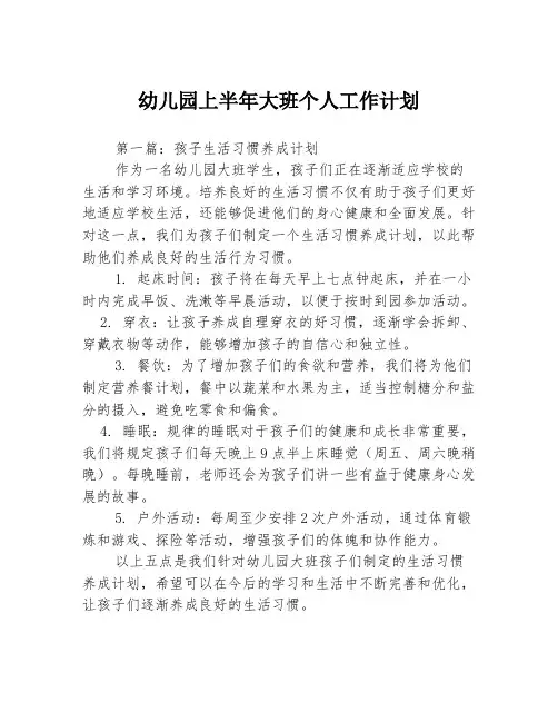 幼儿园上半年大班个人工作计划3篇