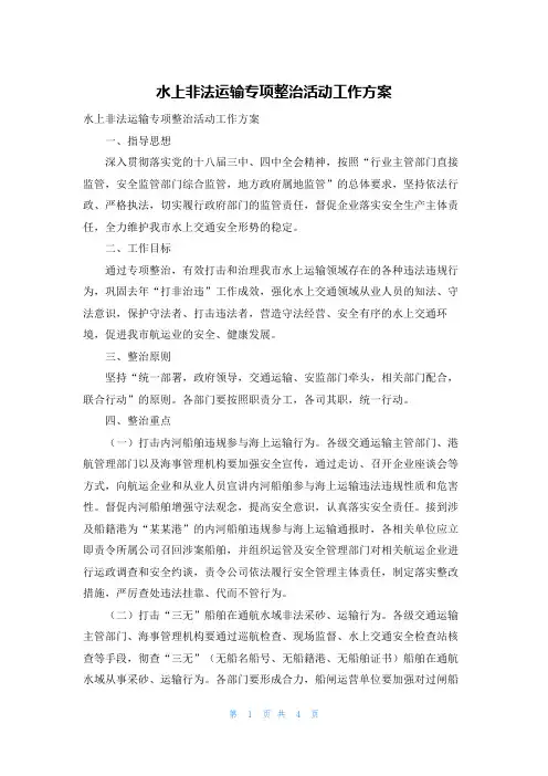 水上非法运输专项整治活动工作方案