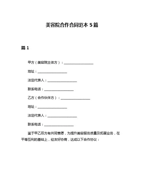 美容院合作合同范本5篇
