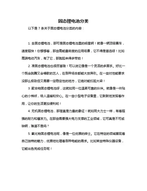 固态锂电池分类