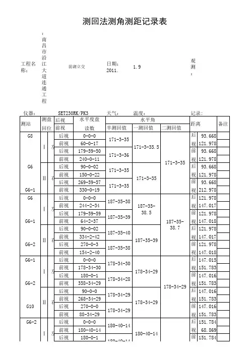测回法测角测距记录表