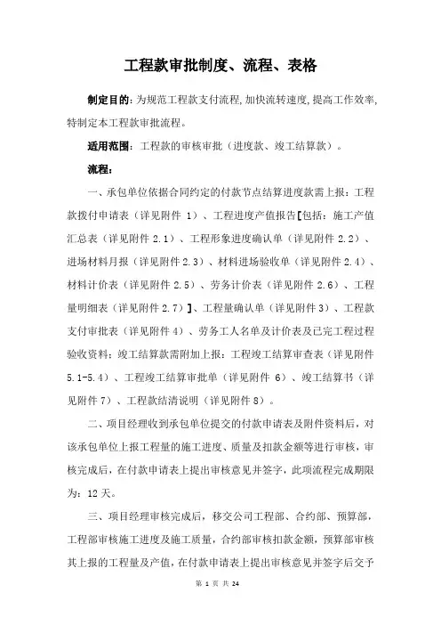 工程项目资金审批制度及流程表格