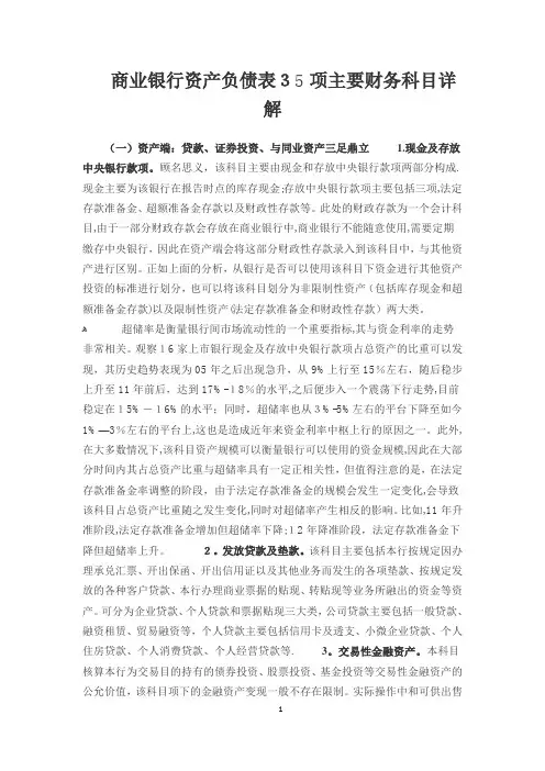 商业银行资产负债表35项主要财务科目详解!