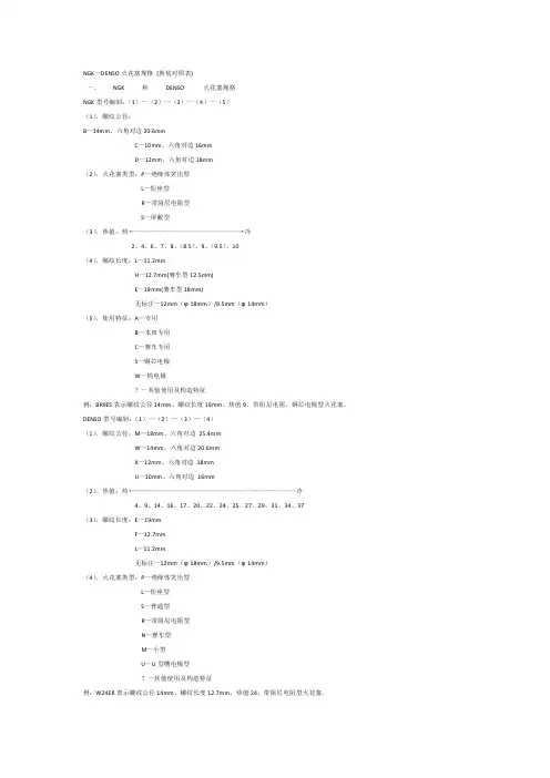 铱金火花塞参数对照表
