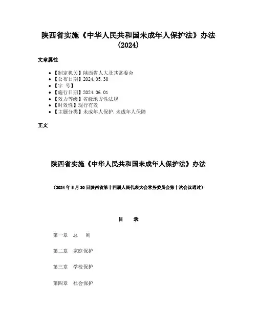 陕西省实施《中华人民共和国未成年人保护法》办法(2024)