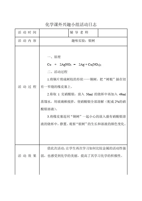 初中化学课外兴趣小组活动日志下
