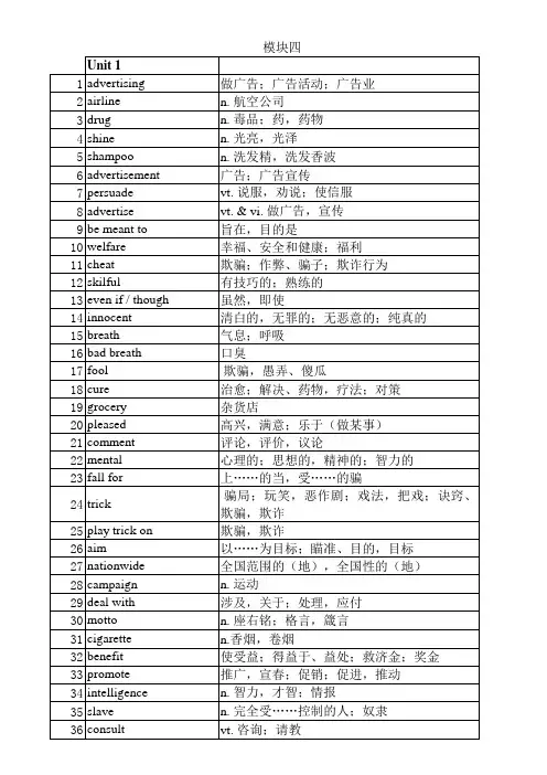 牛津高中英语模块四单词表