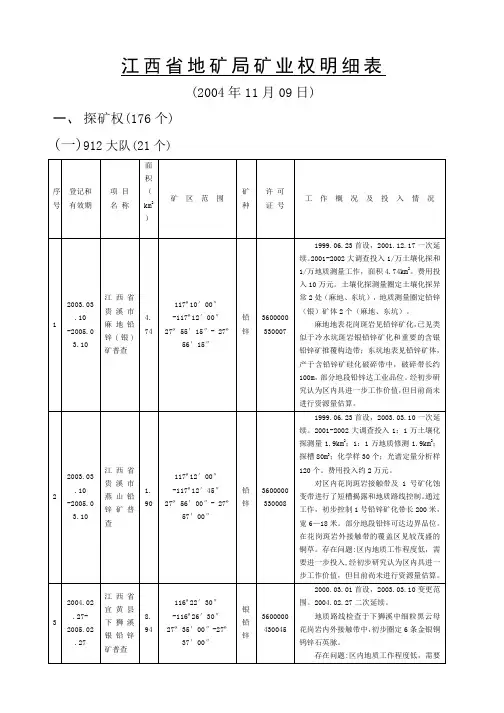 江西省地矿局矿业权明细表