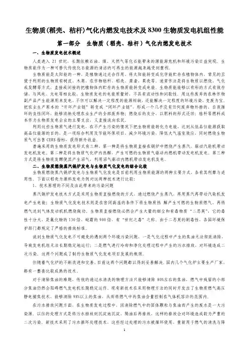生物质_稻壳、秸杆_气化内燃发电技术及8300生物质发电机组性能
