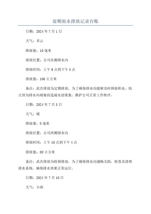前期雨水排放记录台账