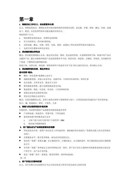 物流与供应链管理期末考试重点