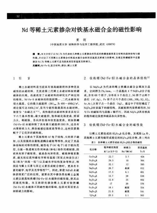 Nd等稀土元素掺杂对铁基永磁合金的磁性影响