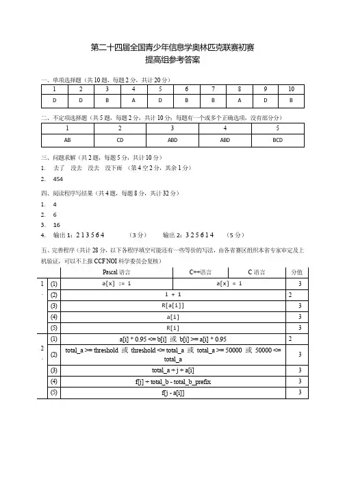 NOIP2018提高组参考答案