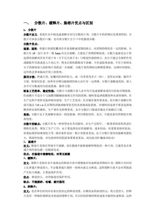 分散片、缓释片、肠溶片