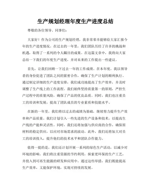 生产规划经理年度生产进度总结